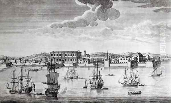 Bombay on the Malabar coast belonging to the East India Company of England, 1754 Oil Painting by Jan van Ryne