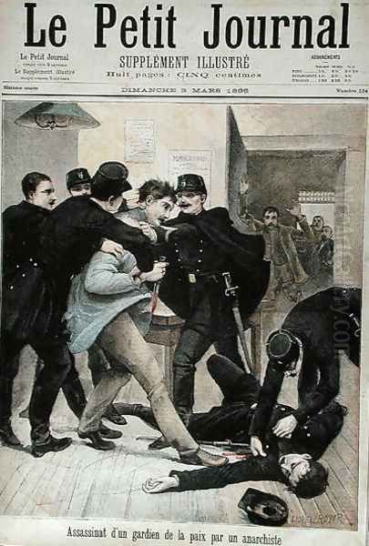 Assassination of a Policeman by an Anarchist, cover illustration of Le Petit Journal, 3rd March 1895 Oil Painting by Royer, Lionel