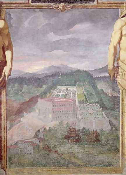 The Villa di Caprarola, from the Loggia of the Villa Lante, 1568 Oil Painting by da Reggio Raffaellino