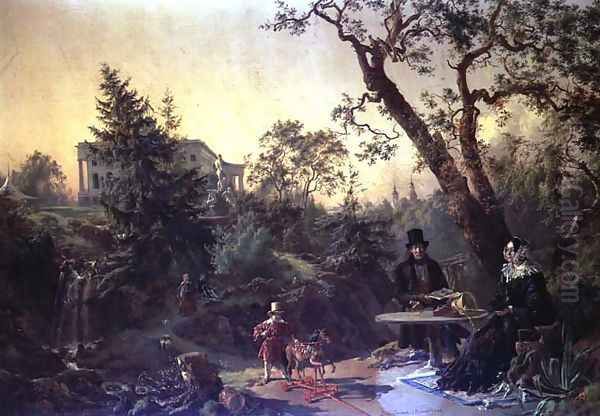 Family Group in the Garden of a Country House Oil Painting by Johann Nepomuk Rauch