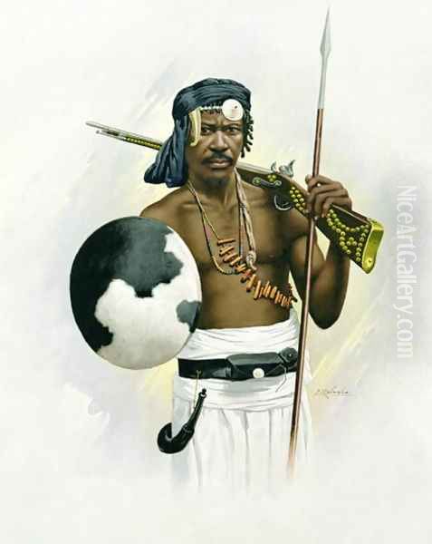 Sakalava Warrior Oil Painting by F. Ralambo