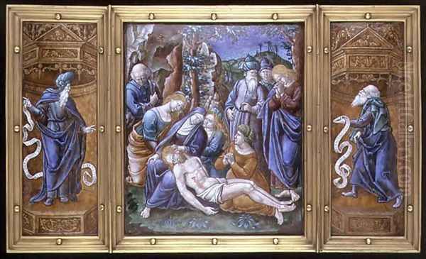 Triptych the Lamentation, Daniel and St. Peter, painted in Limoges, France, 1538 Oil Painting by Pierre Raymond