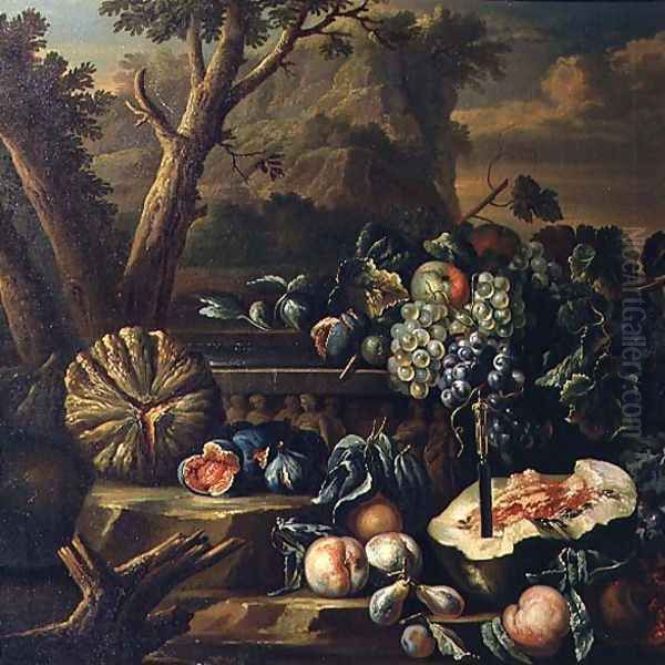 Still Life of Fruit in a Landscape Oil Painting by (circle of) Ruoppolo, Giovanni-Battista