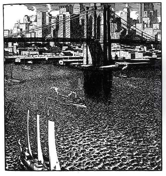 Brooklyn Bridge, 1914 Oil Painting by Rudolph Rusicka