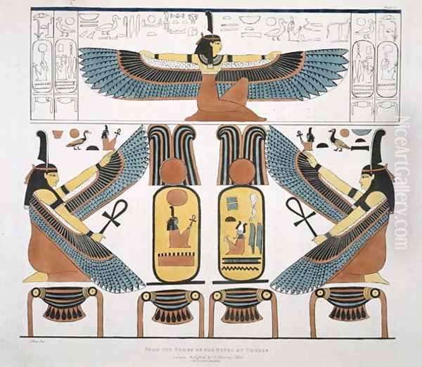 Mural from the Tombs of the Kings at Thebes, discovered by G. Belzoni, plate 3 from Plates Illustrative of the Researches in Egypt and Nubia, engraved by Charles Hullamandel 1789-1850 1820-22 Oil Painting by Ricci, J.