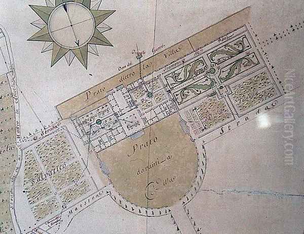 Plan of the Villa del Poggio Imperiale Oil Painting by Giuseppe Ruggieri