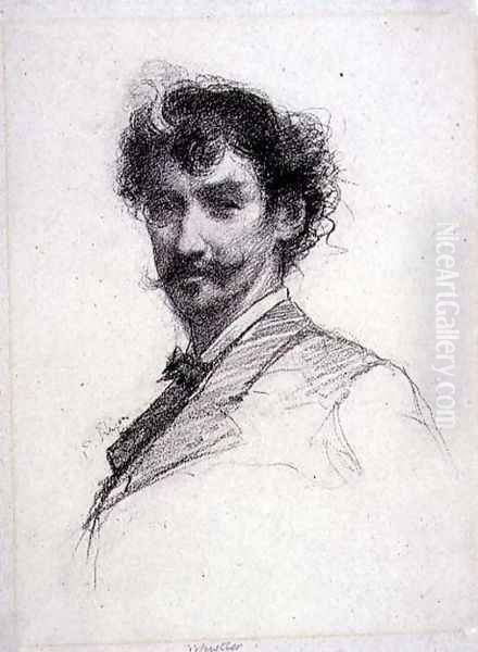 Portrait of James Abbott McNeill Whistler 1834-1903 Oil Painting by Paul Adolphe Rajon