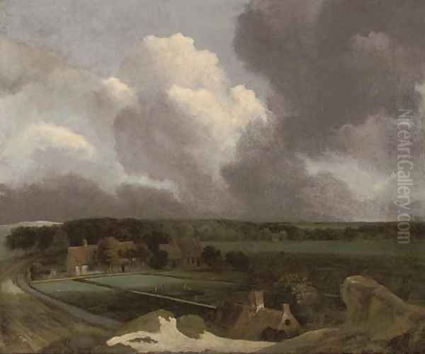 An extensive landscape with farmhouses and figures in a bleaching ground Oil Painting by (follower of) Ruisdael, Jacob I. van