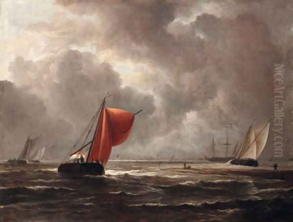 Smalships on choppy seas Oil Painting by (follower of) Ruisdael, Jacob I. van