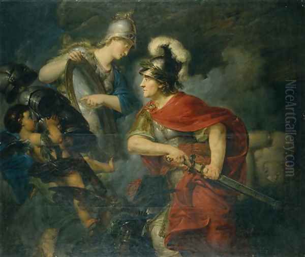 Minerva Showing her Envy in the Polished Shield Oil Painting by Christian Bernhard Rode