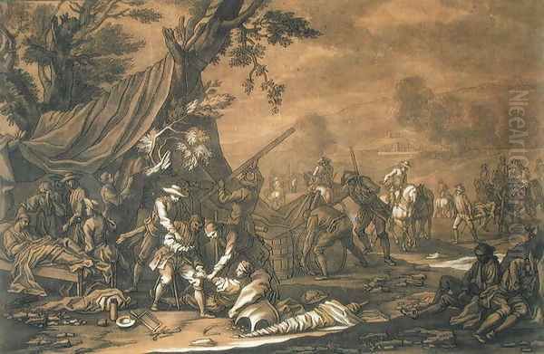 Transporting the Injured after the Battle, 1698, engraved by Christian Rugendas 1708-81 c.1740 Oil Painting by Rugendas, Georg Philipp I