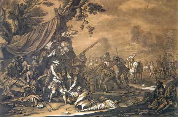 Military Surgeon of the Battlefield during the Spanish War of Succession, 1707, engraved by Christian Rugendas 1708-81 c.1740 Oil Painting by Rugendas, Georg Philipp I