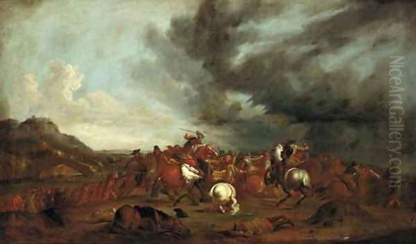 A cavalry battle Oil Painting by Rugendas, Georg Philipp I