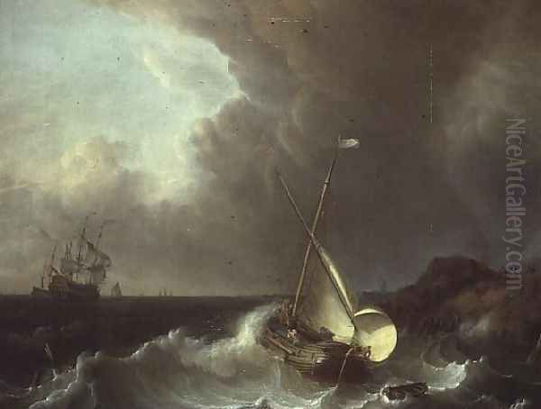 Galleon in Stormy Seas Oil Painting by Jan Claes Rietschoof