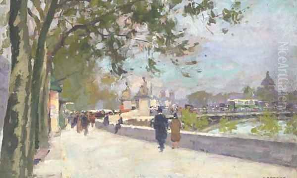 Le Quai des Tuileries, Pont du Carrousel Oil Painting by Jules Ernest Renoux