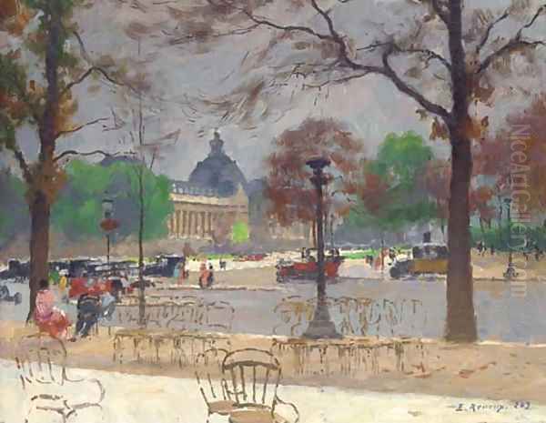 Avenue des Champs Elysees et Le Petit Palais Oil Painting by Jules Ernest Renoux