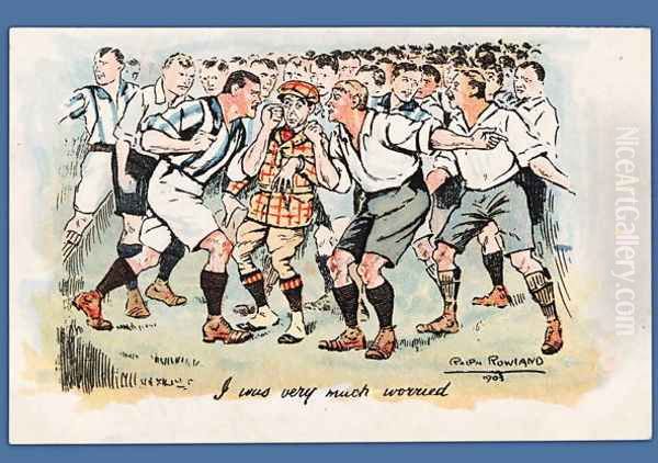 I Was Very Much Worried, football postcard, 1903 Oil Painting by Ralph Rowland