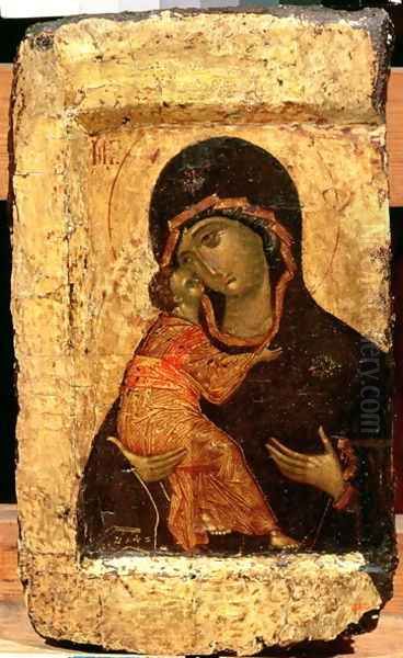 The Vladimir Madonna and Child, Russian icon, Moscow School Oil Painting by (circle of) Rublev, Andrei