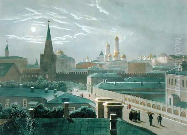 View of the Moscow Kremlin, 1840s Oil Painting by Roussel, Paul Marie