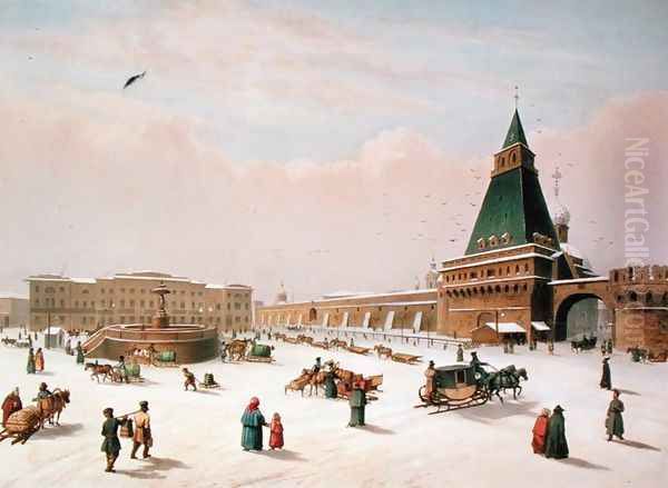 Loubyanska Square in Moscow, printed by Louis-Pierre-Alphonse Bichebois1801-50, 1830 Oil Painting by Roussel, Paul Marie