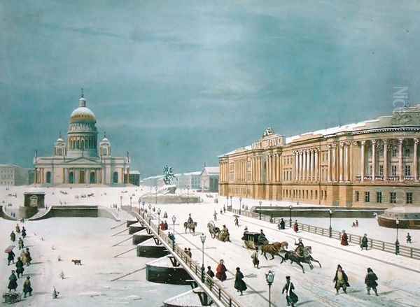 The Isaac Cathedral and the Senate Square in St Petersburg, 1840s Oil Painting by Roussel, Paul Marie