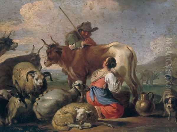 Milking Shepherds Oil Painting by Christian Reder