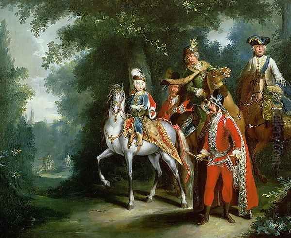 Joseph II, Emperor of Germany 1741-90 learning to ride at the age of six, 1748 Oil Painting by Johann Elias Ridinger or Riedinger