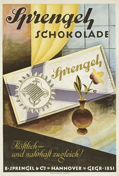 German advertisement for Sprengel chocolate, produced by B Sprengel und Co., Hannover, 1924 Oil Painting by Richard Rump