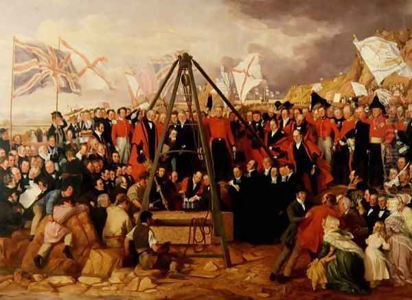 Laying the Foundation Stone of the Victoria Harbour, Jersey, 1841 Oil Painting by G. S. Reynolds