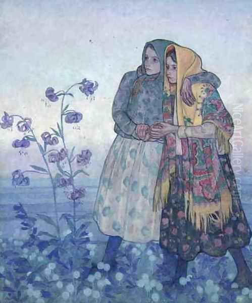 Procession of Polish Highland Women, c.1910 Oil Painting by Jan Rembowski