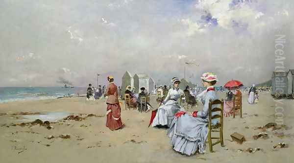 La Plage de Trouville Oil Painting by Paul Rossert