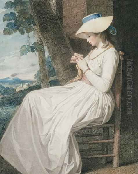 The Seamstress, engraved by Thomas Cheesman 1760-c.1834, pub. by John and Josiah Boydell, 1787 Oil Painting by George Romney