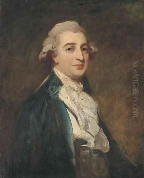 Portrait of a gentleman, bust-length, in a blue jacket and white cravat Oil Painting by George Romney