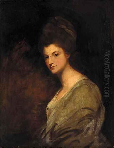 Portrait of a lady, half-length, in a white dress Oil Painting by George Romney