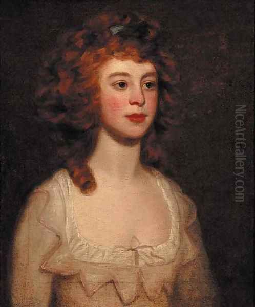 Portrait of a lady, quarter-length, in a cream dress, looking to her left Oil Painting by George Romney