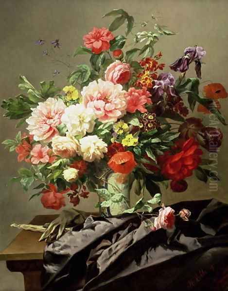 Peonies, Poppies and Roses, 1849 by Henri Robbe