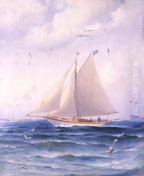 A Yacht Oil Painting by Otto Ludwig Richarde