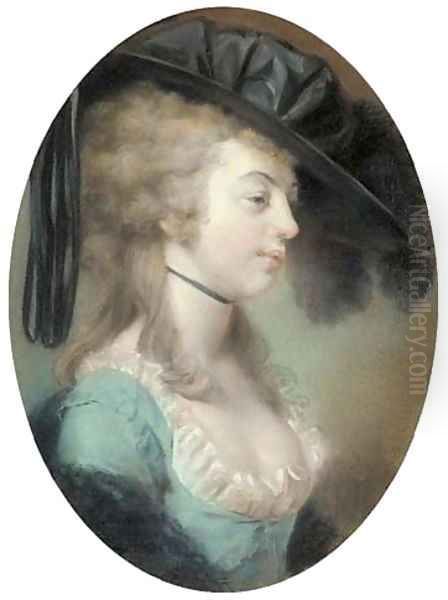 Portrait of a lady with feathered black hat thought to be the Duchess of Devonshire Oil Painting by John Russell