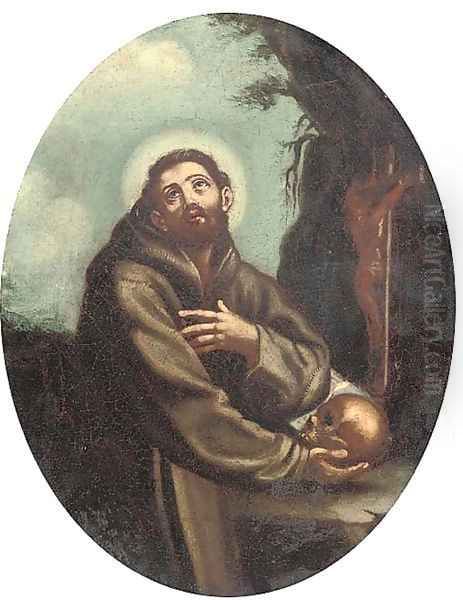 St. Francis holding a skull Oil Painting by Guido Reni