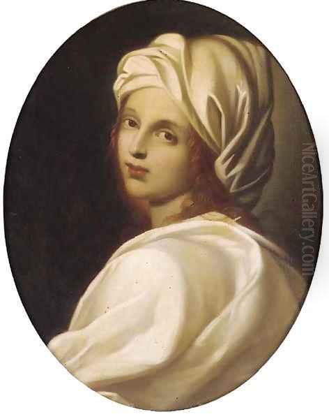 A girl in a white headdress, in a feigned oval Oil Painting by Guido Reni