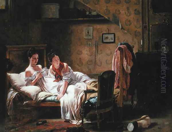 Two women in bed Oil Painting by J.A. Rohne