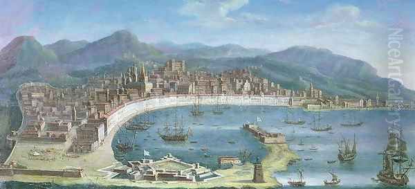 Messina - a Panoramic View of the Port Oil Painting by Juan Ruiz Melgarejo