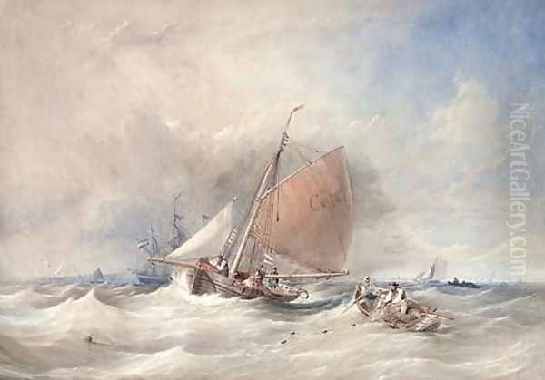 The Cromer pilot cutter No. 2 running out to meet the new arrival Oil Painting by Thomas Sewell Robins