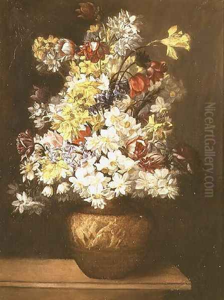 Still Life of Spring Flowers in a Classical Urn Oil Painting by Giacomo Recco