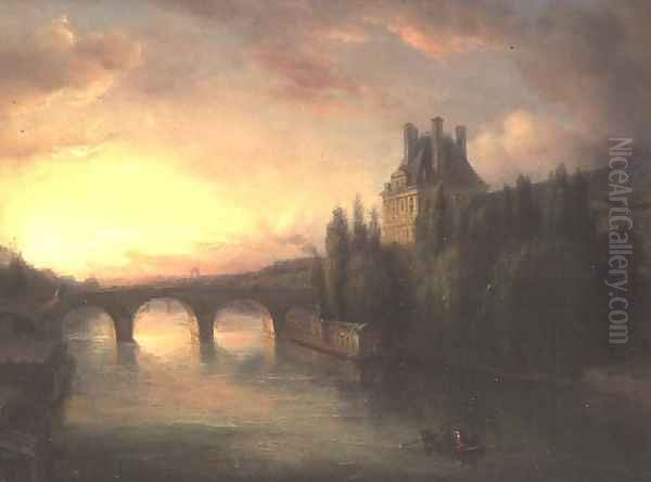 View of the Seine Oil Painting by Francois Edme Ricois