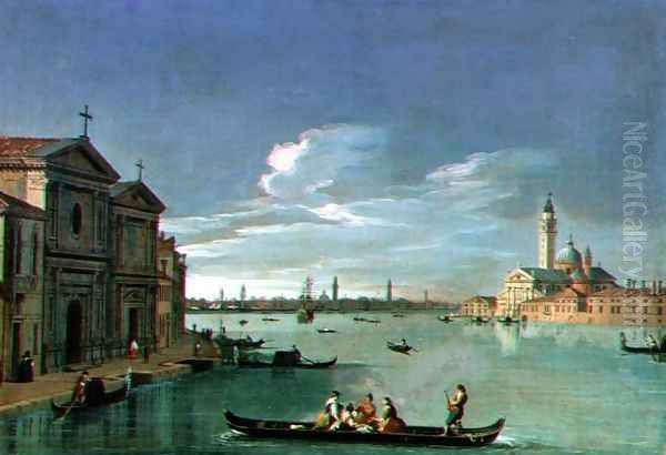 Venice from the Giudecca, San Giorgio Maggiore to the Right Oil Painting by (circle of) Richter, Johan Anton