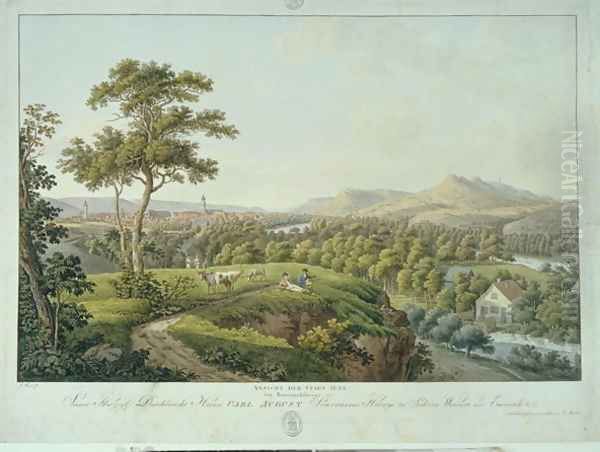 View of Jena from Rasenhuehlberg, c.1810 Oil Painting by Joseph Roux