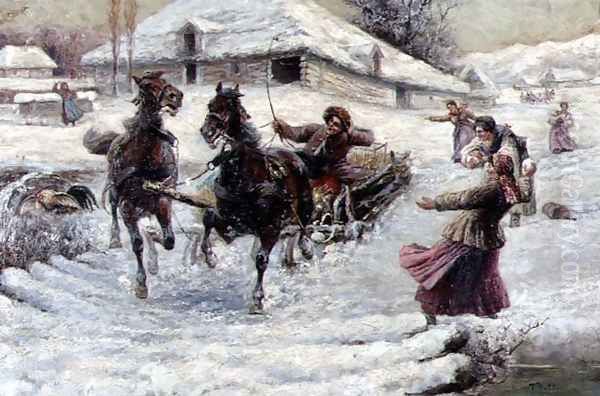 The Snowball Fight Oil Painting by R. Rollin