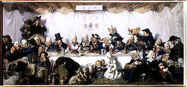 The Wedding Feast of Corentin Le Guerveur and Anne-Marie Kerinvel, 1880 Oil Painting by Victor Marie Roussin