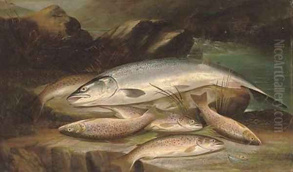 A successful days fishing Oil Painting by Henry Leonidas Rolfe